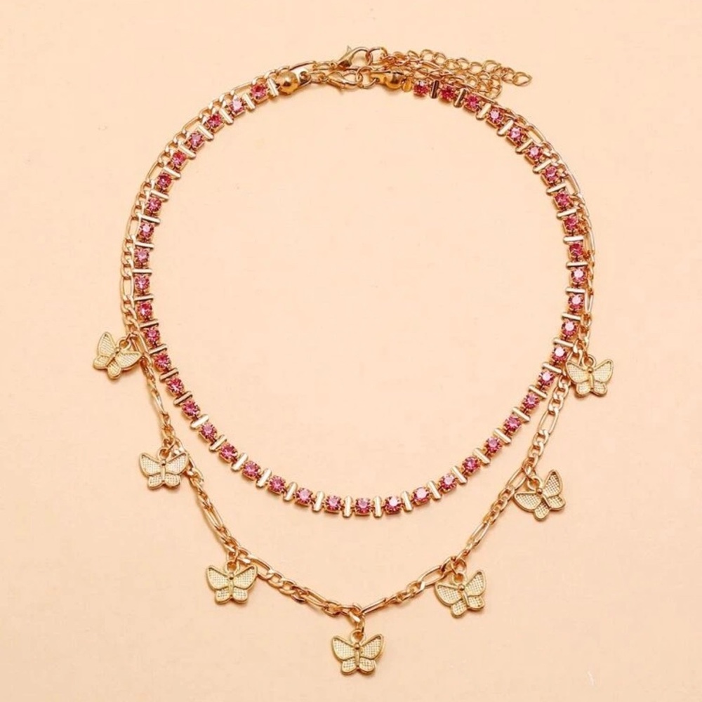 3/$30 π Rhinestone Butterfly Layered Necklace - Picture 3 of 4